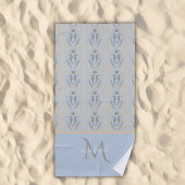 Coastal Seahorse Cameo Blue Cream Strip Monogram Strandtuch