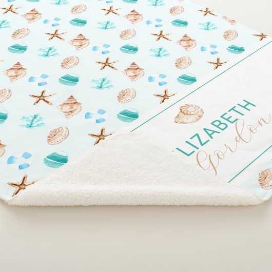 Coastal Seashell Beach House Decor Monogram Sherpadecke (3/4)
