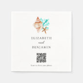 Coastal Seashell Beach Wedding QR Code Share Photo Serviette (Vorderseite)