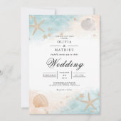 Coastal Seashell Bloom Wedding Einladung (Vorderseite)