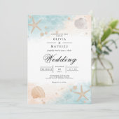 Coastal Seashell Bloom Wedding Einladung (Stehend Vorderseite)