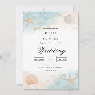 Coastal Seashell Bloom Wedding Einladung