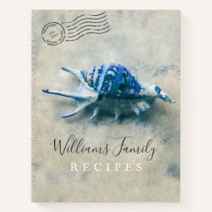Coastal Seashell Blue Mit Monogramm Family Rezepte Notizblock
