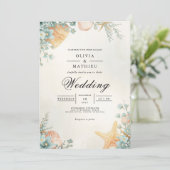Coastal Seashell Botanical Arch Wedding Einladung (Stehend Vorderseite)