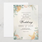 Coastal Seashell Botanical Arch Wedding Einladung (Vorne/Hinten)