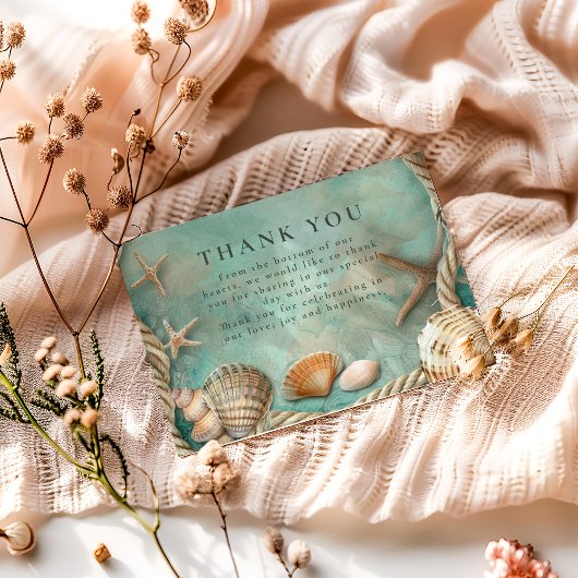 Coastal Seashell Botanical Wedding Dankeskarte