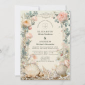 Coastal Seashell Botanical Wedding Einladung (Vorderseite)