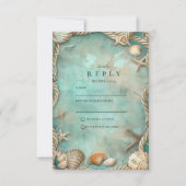 Coastal Seashell Botanical Wedding RSVP Karte (Vorderseite)