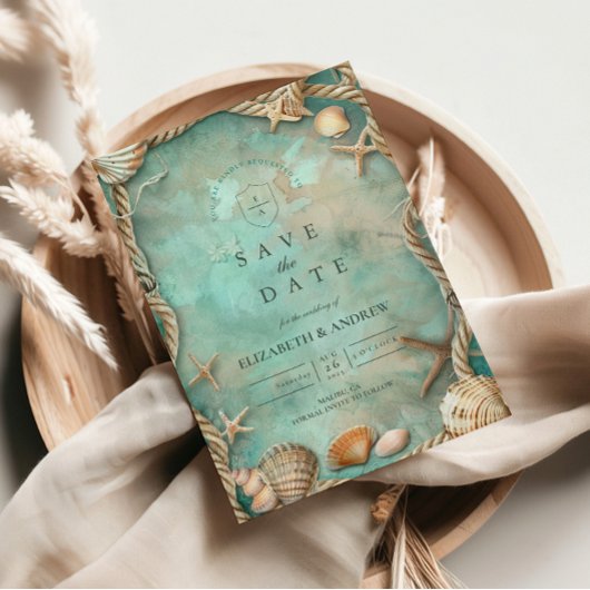 Coastal Seashell Botanical Wedding Save The Date
