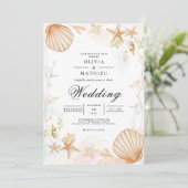 Coastal Seashell Botanische Romantik Hochzeit Einladung (Stehend Vorderseite)