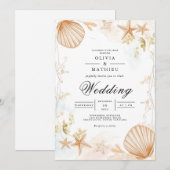 Coastal Seashell Botanische Romantik Hochzeit Einladung (Vorne/Hinten)