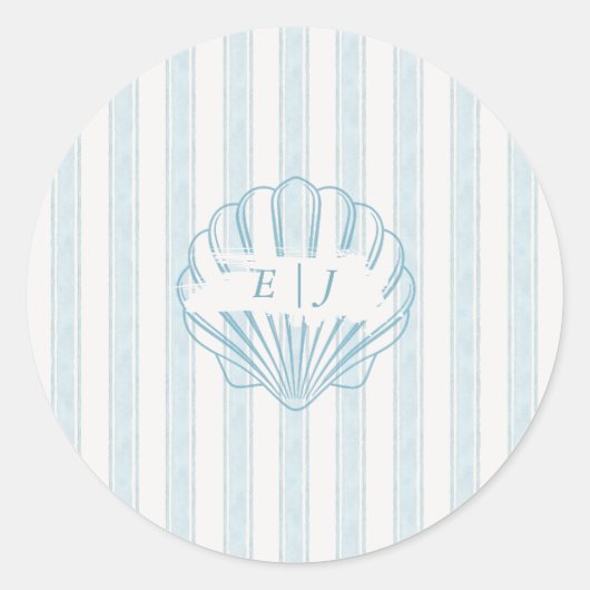 Coastal Seashell Bride Groom Initial Blue Runder Aufkleber (Vorderseite)