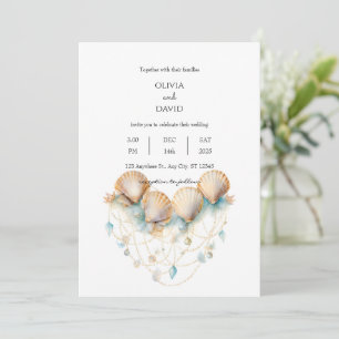 Coastal Seashell Garland Decor Beach Wedding Einladung