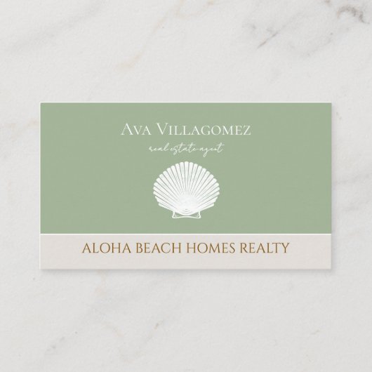 Coastal Seashell Logo Neutral Real Anwesen Visitenkarte (Rückseite)