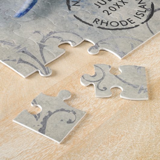 Coastal Seashell Monogram Name Indigo Blue Puzzle (Seite)