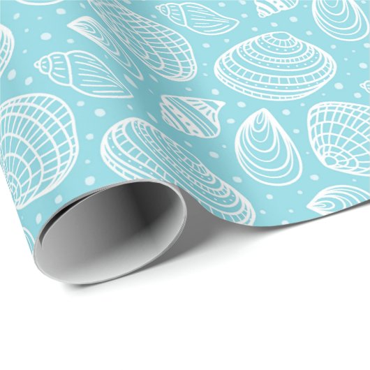 Coastal Seashell Muster Blau Geschenkpapier (Rolleneckpunkt)