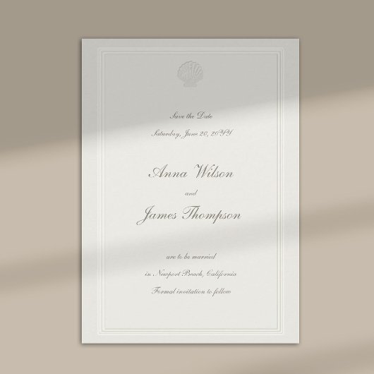 Coastal Seashell Nautical Formal Ecru Wedding Save The Date