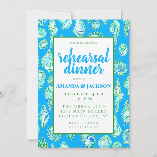Coastal Seashell Probe Abendessen Einladung (Vorderseite)