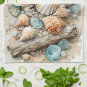 Coastal Seashell Watercolor Driftwood Scene Geschirrtuch (Gefaltet)