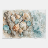 Coastal Seashell Watercolor Driftwood Scene Geschirrtuch (Horizontal)
