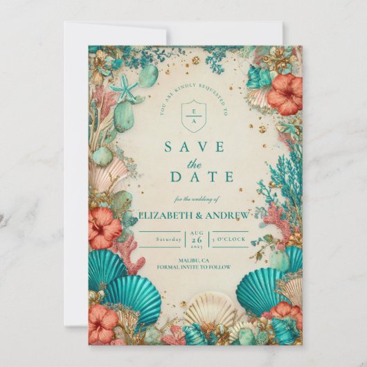 Coastal Seashell Wedding Save The Date (Vorderseite)