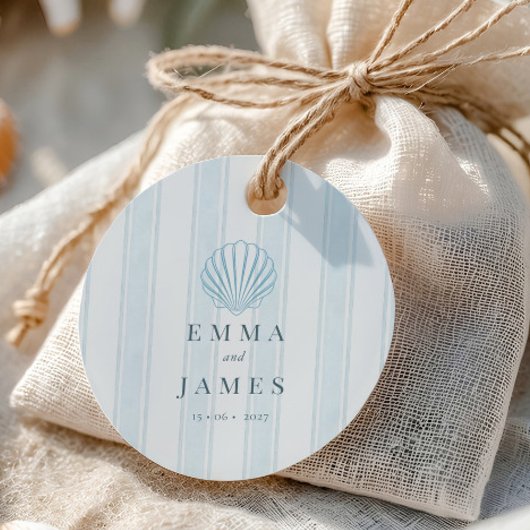 Coastal Seashell White Blue Wedding  Geschenkanhänger