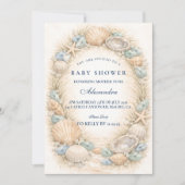 Coastal Seashell Wreath Baby Shower Einladung (Vorderseite)