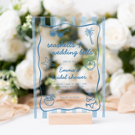 Coastal Seashells and Wedding Bells Bridal Shower Acryleinladungen