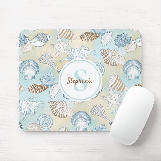 Coastal Seashells Monogram Mousepad (Mit Mouse)