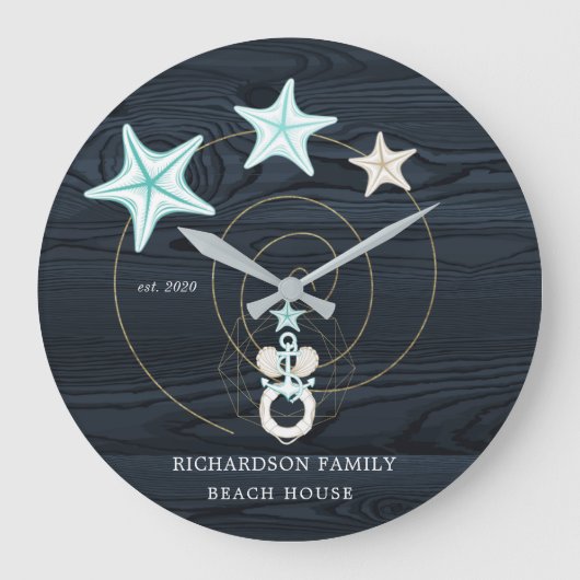 coastal seaside turquoise monogram  große wanduhr (Vorderseite)