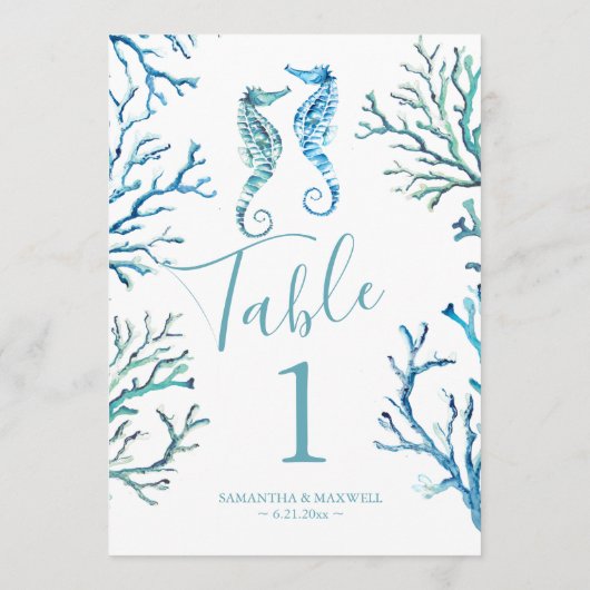 Coastal Seepferd Hochzeit Tischnummer (Rückseite)