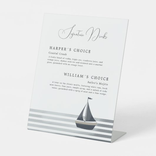 Coastal Segelboot Unterschrift Getränke Hochzeitsm Sockelschild (Vorderseite)