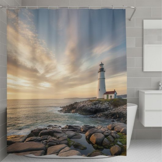 Coastal Serenity Lighthouse Shower Curtain Duschvorhang
