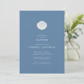 Coastal shell blue Christian baptism Invitation Einladung (Stehend Vorderseite)