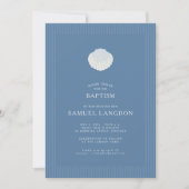 Coastal shell blue striped baptism Invitation Einladung (Vorderseite)