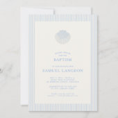 Coastal shell blue striped baptism Invitation Einladung (Vorderseite)