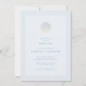 Coastal shell blue striped baptism Invitation Einladung (Vorderseite)
