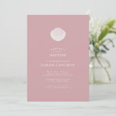 Coastal shell dusty pink baptism Invitation Einladung (Stehend Vorderseite)