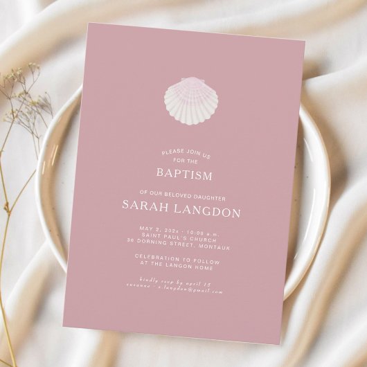 Coastal shell dusty pink baptism Invitation Einladung