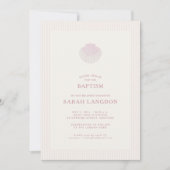 Coastal shell pink striped baptism Invitation Einladung (Vorderseite)
