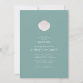 Coastal shell sage green pink baptism Invitation Einladung (Vorderseite)