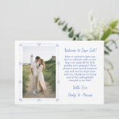 Coastal Shell Wedding Welcome Bag Card with Photo Dankeskarte (Stehend Vorderseite)