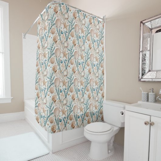 Coastal Shower Curtain Pastel Blue and Ivory Style Duschvorhang (Beispiel)