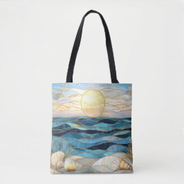 Coastal Stained Glass Ocean Sunset Tote Bag Tasche