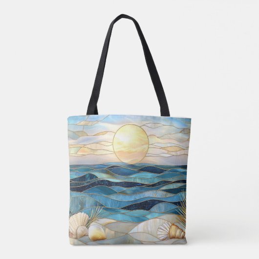 Coastal Stained Glass Ocean Sunset Tote Bag Tasche (Rückseite)