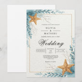 Coastal Starfish Beach Bloom Wedding Einladung (Vorne/Hinten)