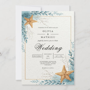 Coastal Starfish Beach Bloom Wedding Einladung