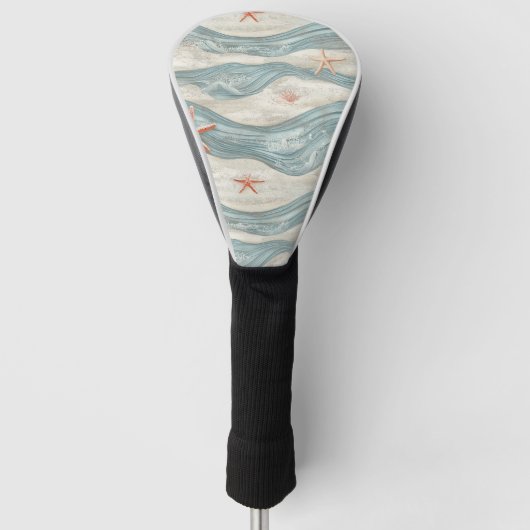 Coastal Starfish on Aqua Sand Waves Pattern (7) Golf Headcover (Vorderseite)