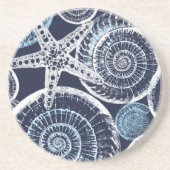 Coastal Starfish Shell Blue White Coaster Getränkeuntersetzer (Vorne)
