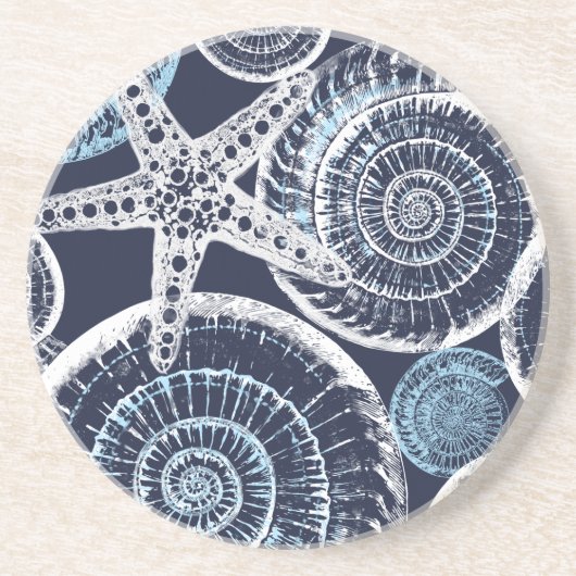 Coastal Starfish Shell Blue White Coaster Getränkeuntersetzer (Vorne)